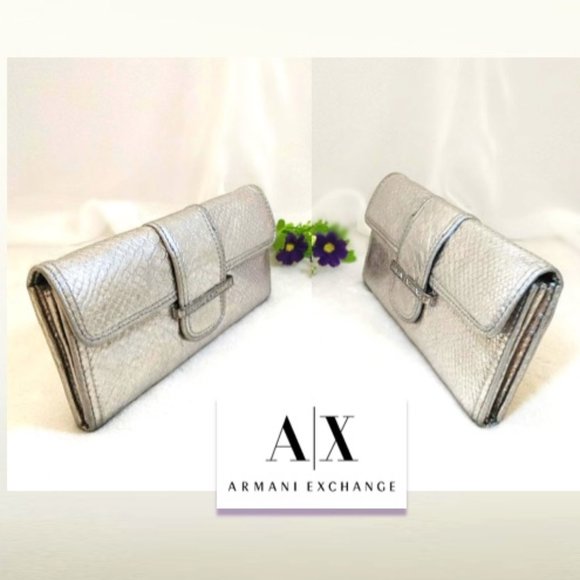 Chic ARMANI EXCHANGE Soft Genuine Leather Wallet Silver Metallic Card Bi… - Picture 3 of 9